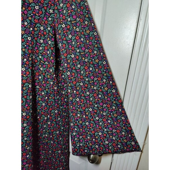 Molly Bracken Floral Long-Flare-Sleeve Boat Neck Tie-Back Mini Shift Dress L - Picture 3 of 7